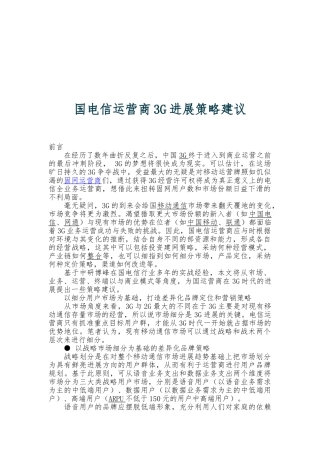 国内电信运营商3G发展策略建议