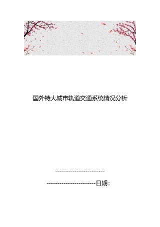 国外特大城市轨道交通系统情况分析报告