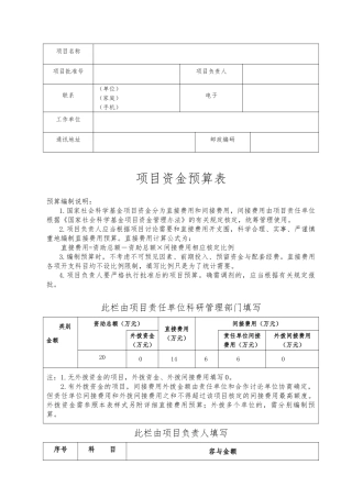 国家社科基金资金预算表模板