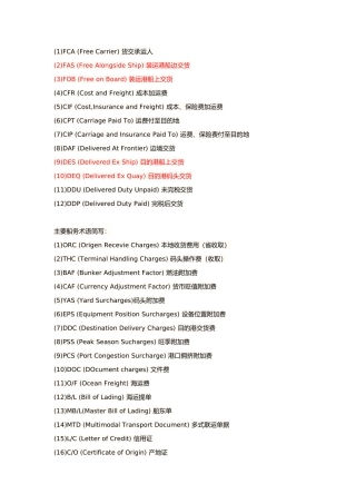 国际贸易英文术语中英对照