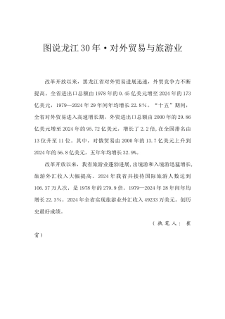 图说龙江30年对外贸易与旅游业