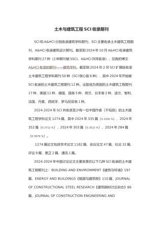 土木与建筑工程SCI收录期刊