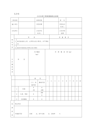 土石分项工程质量验收记录表
