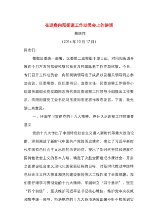 在巡察向阳街道工作动员会上的讲话