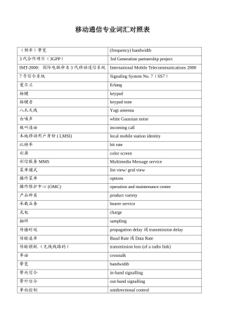 移动通信专业词汇对照表