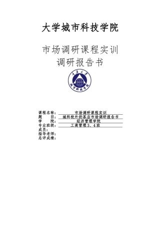 城科校外奶茶店市场调查研究报告范本书模板
