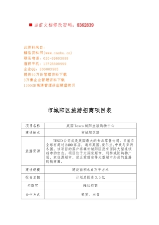 城阳区旅游招商策划项目表
