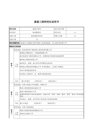 基建工程师岗位说明书