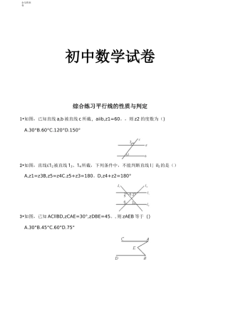 湘教版数学七年级下册综合练习  平行线的性质与判定