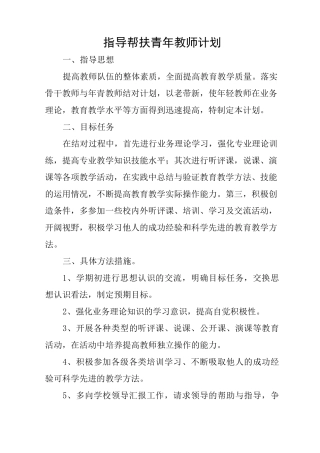 指导帮扶青年教师计划