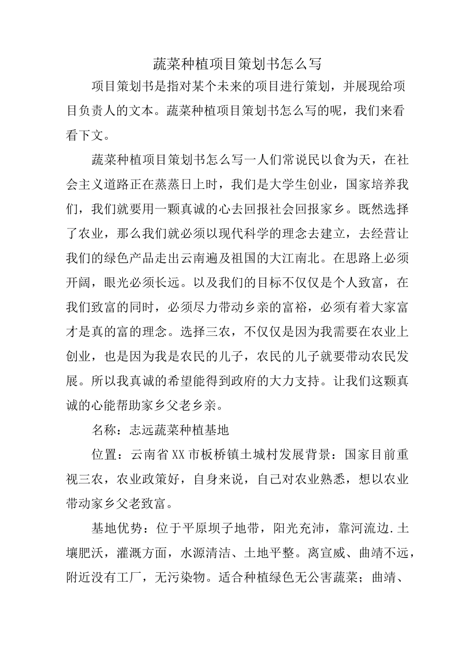 蔬菜种植项目策划书_第1页