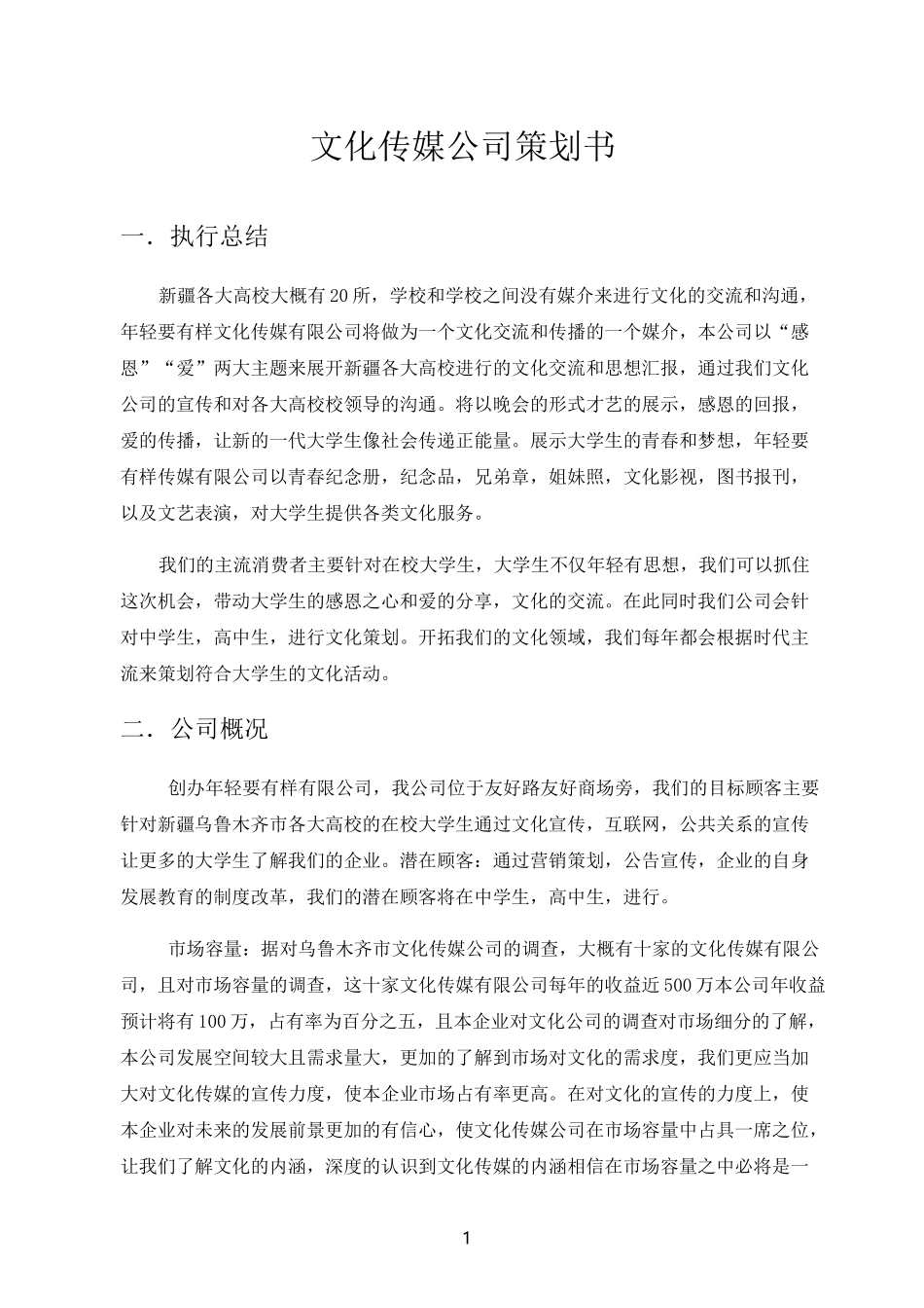 文化传媒公司策划书_第1页