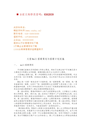 大型Mall招商策划与招商计划方案