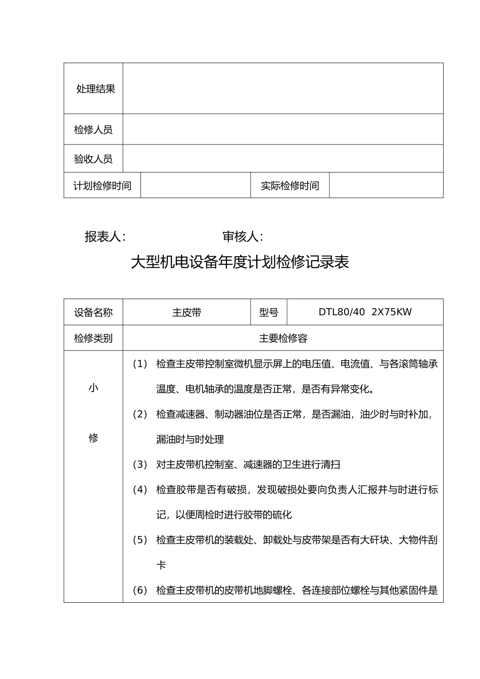 大型机电设备年度计划检修记录表_第3页