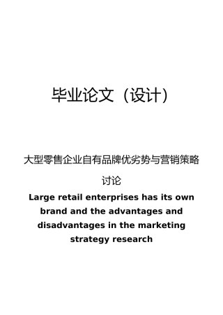 大型零售企业自有品牌优劣势与营销策略研究毕业论文