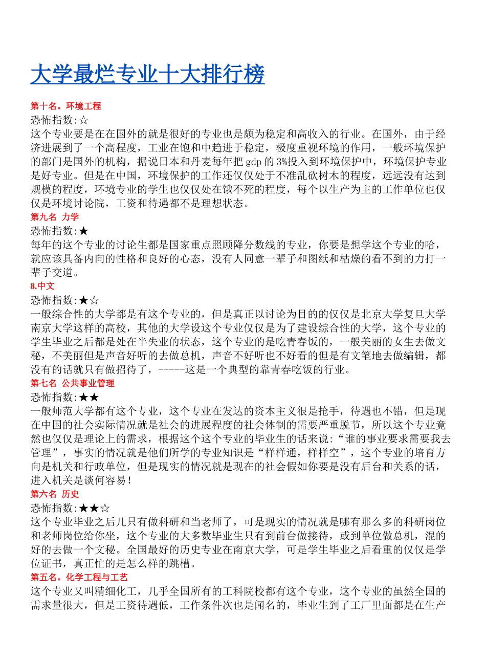 大学最烂专业十大排行榜_第1页