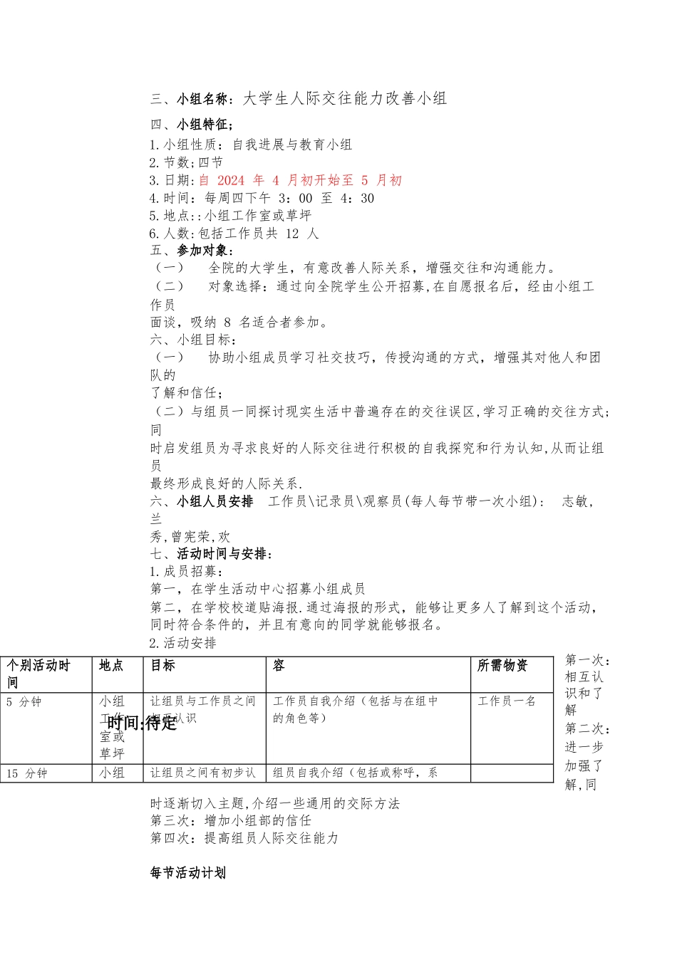 大学生人际交往能力提升小组计划书_第2页