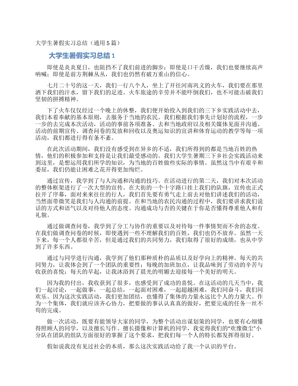 大学生暑假实习总结_第1页