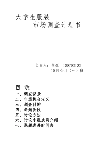 大学生服装市场调查实施计划书模板