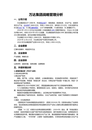 大连万达集团战略管理分析报告模版