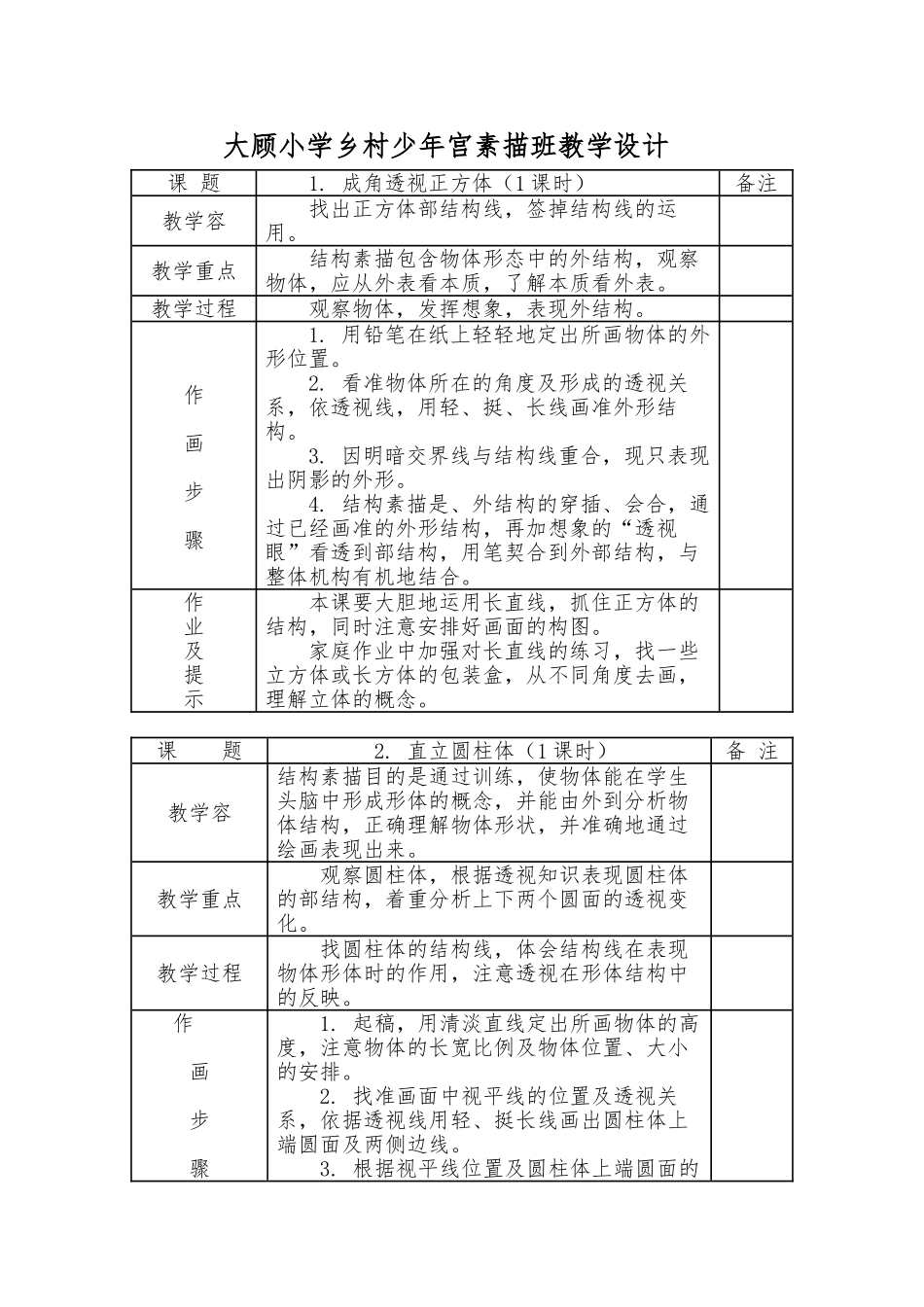 大顾小学乡村少年宫素描班教学设计说明_第1页