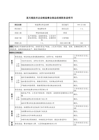 天线技术企业制造事业部总经理职务说明书