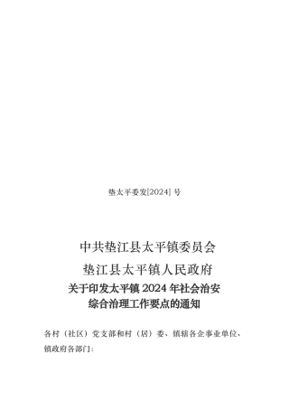太平镇年度社会治安综合治理工作要点说明