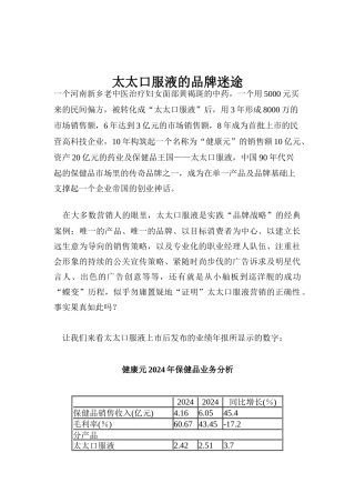 太太口服液的品牌迷途