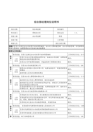 奥康集团综合部经理岗位说明书