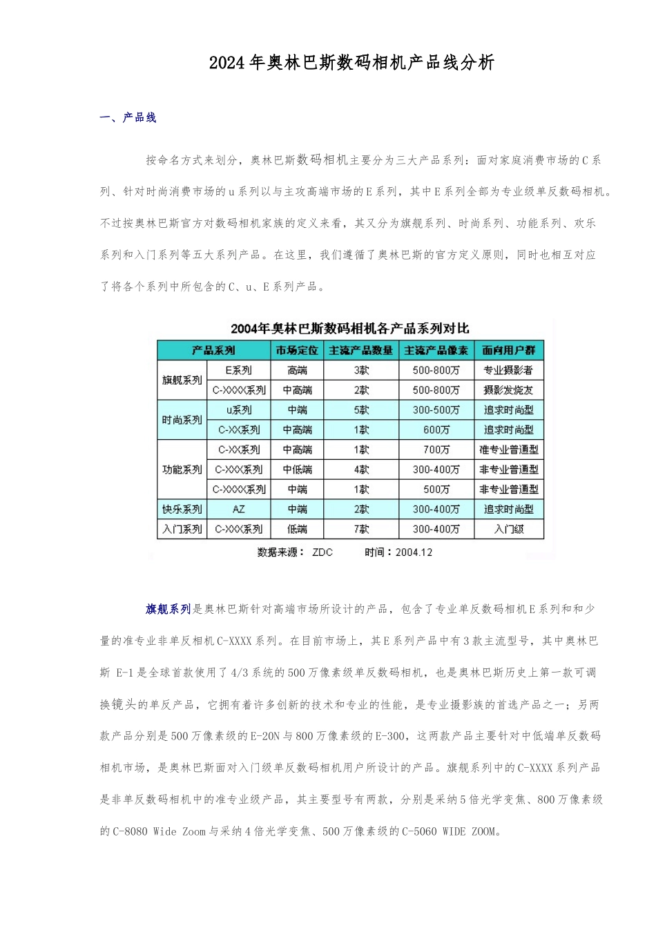 奥林巴斯数码相机产品线分析报告_第1页