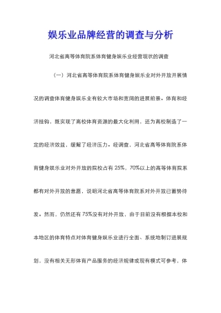 娱乐业品牌经营的调查与分析