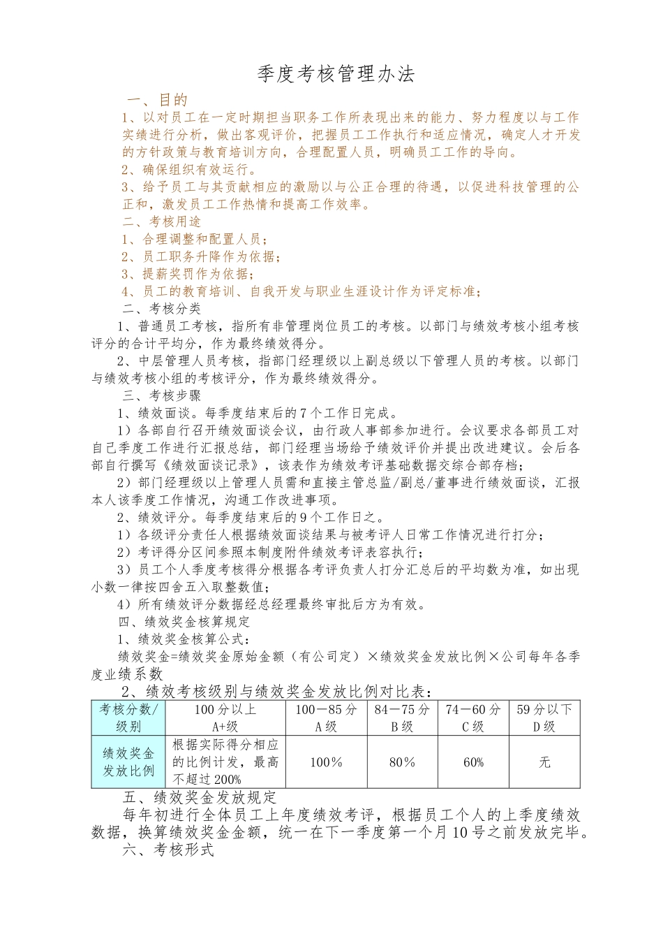 季度绩效考核规定_第1页