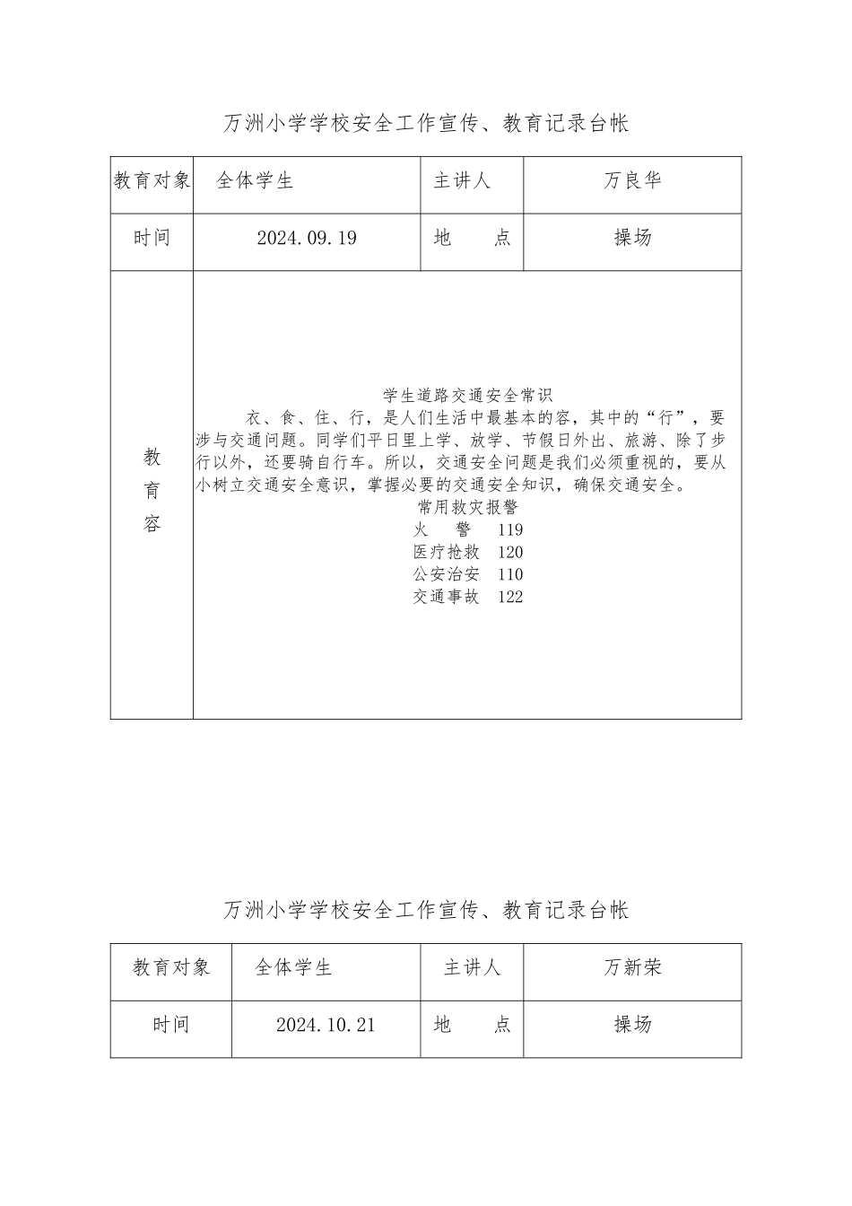 学校安全教育记录文本_第1页