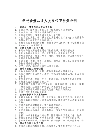 学校食堂从业人员岗位卫生责任制