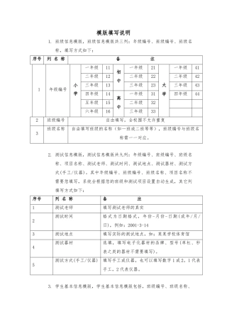 学生体质健康测试模板填写说明