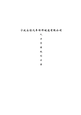 宁波某某公司人力资源规划方案