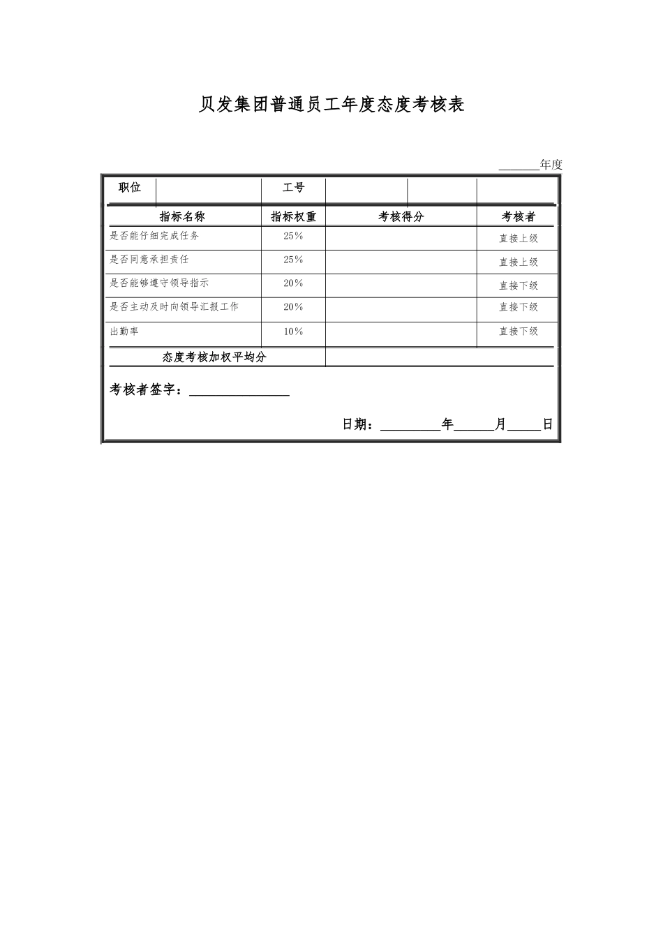 宁波贝发集团有限公司普通员工年度考核用表_第3页
