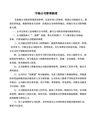 宇扬公司管理制度范本
