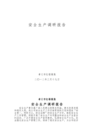 安全生产工作调研报告书