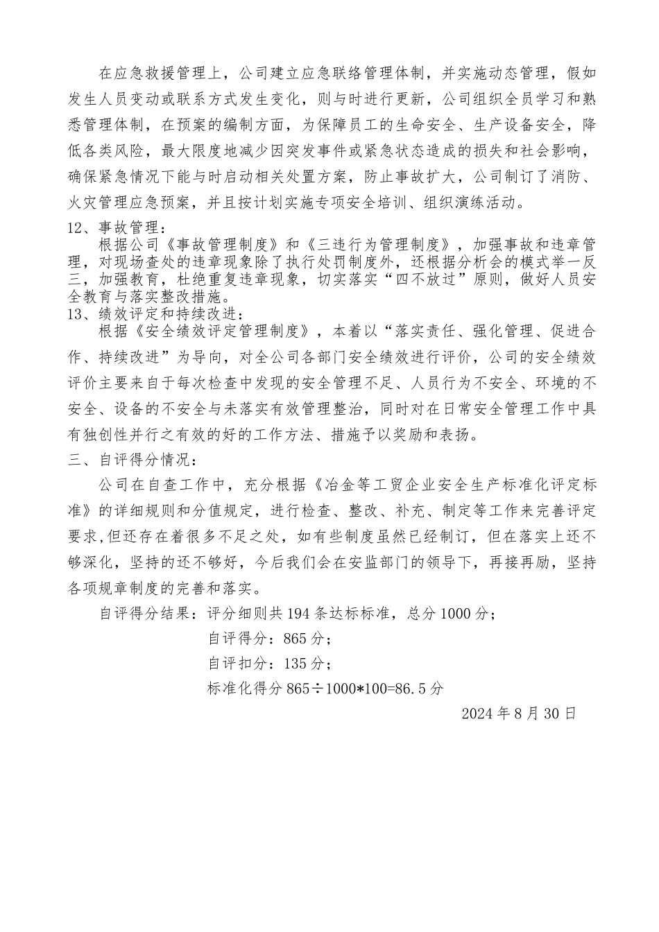 安全生产标准化自评报告书_第3页