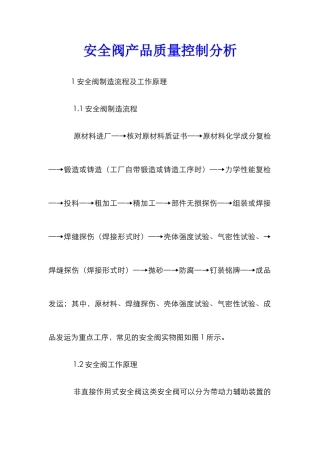 安全阀产品质量控制分析