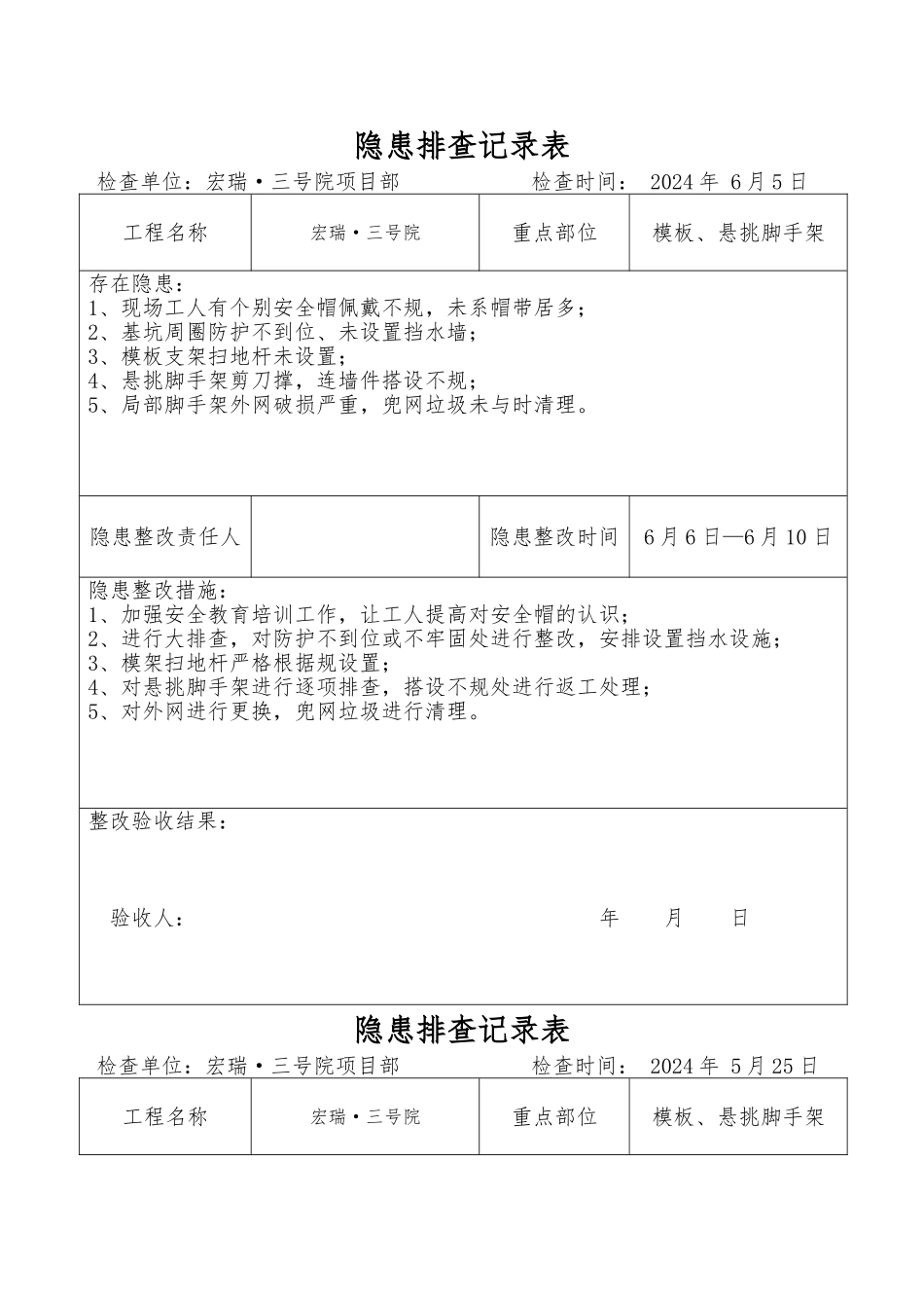 安全隐患排查记录表_第1页