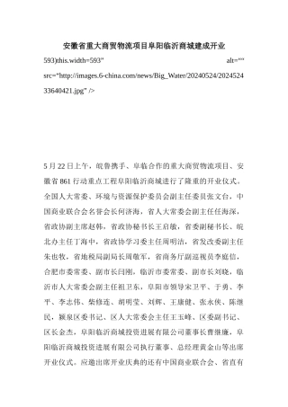 安徽省重大商贸物流项目阜阳临沂商城建成开业