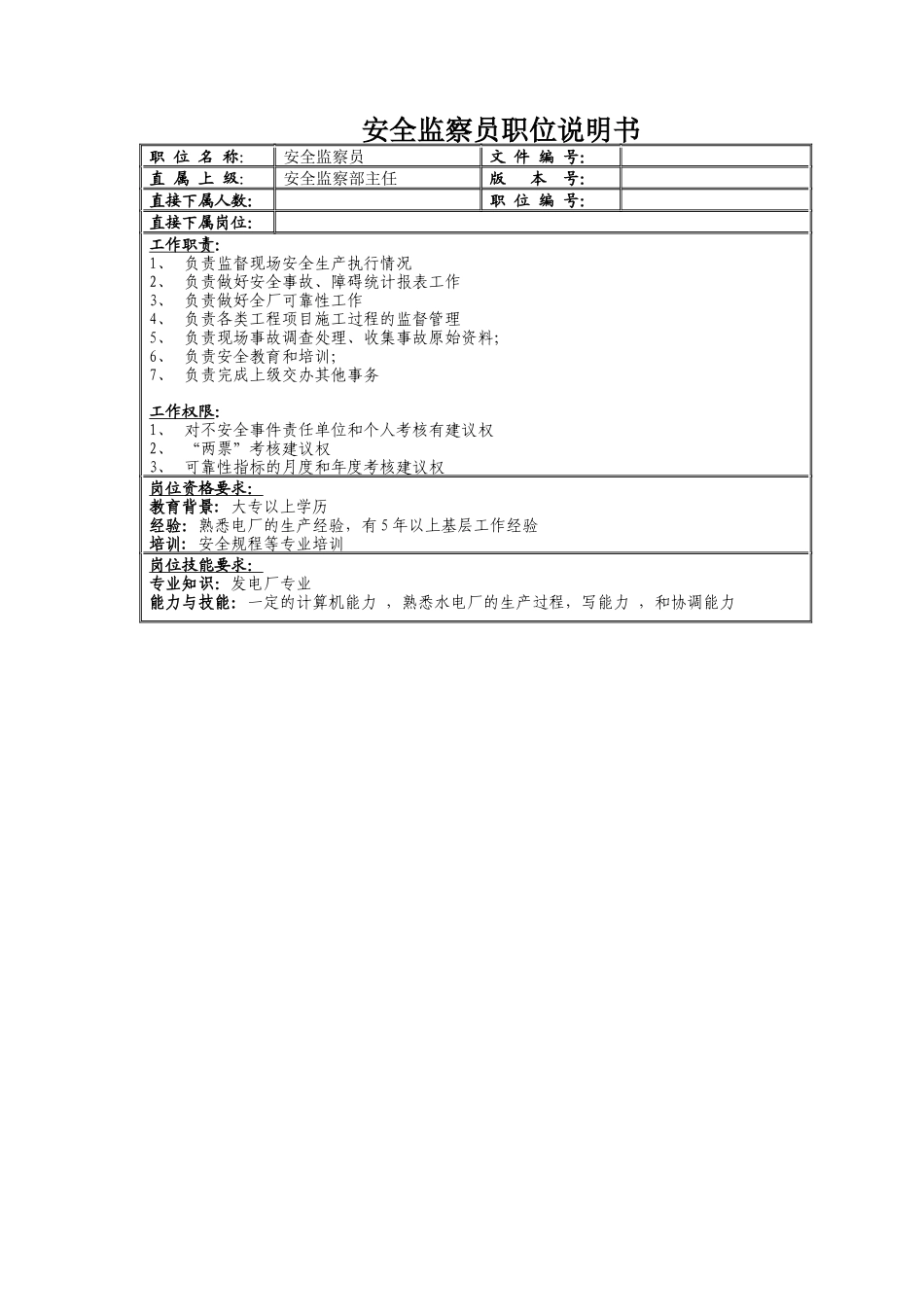 安监部岗位说明书_第2页