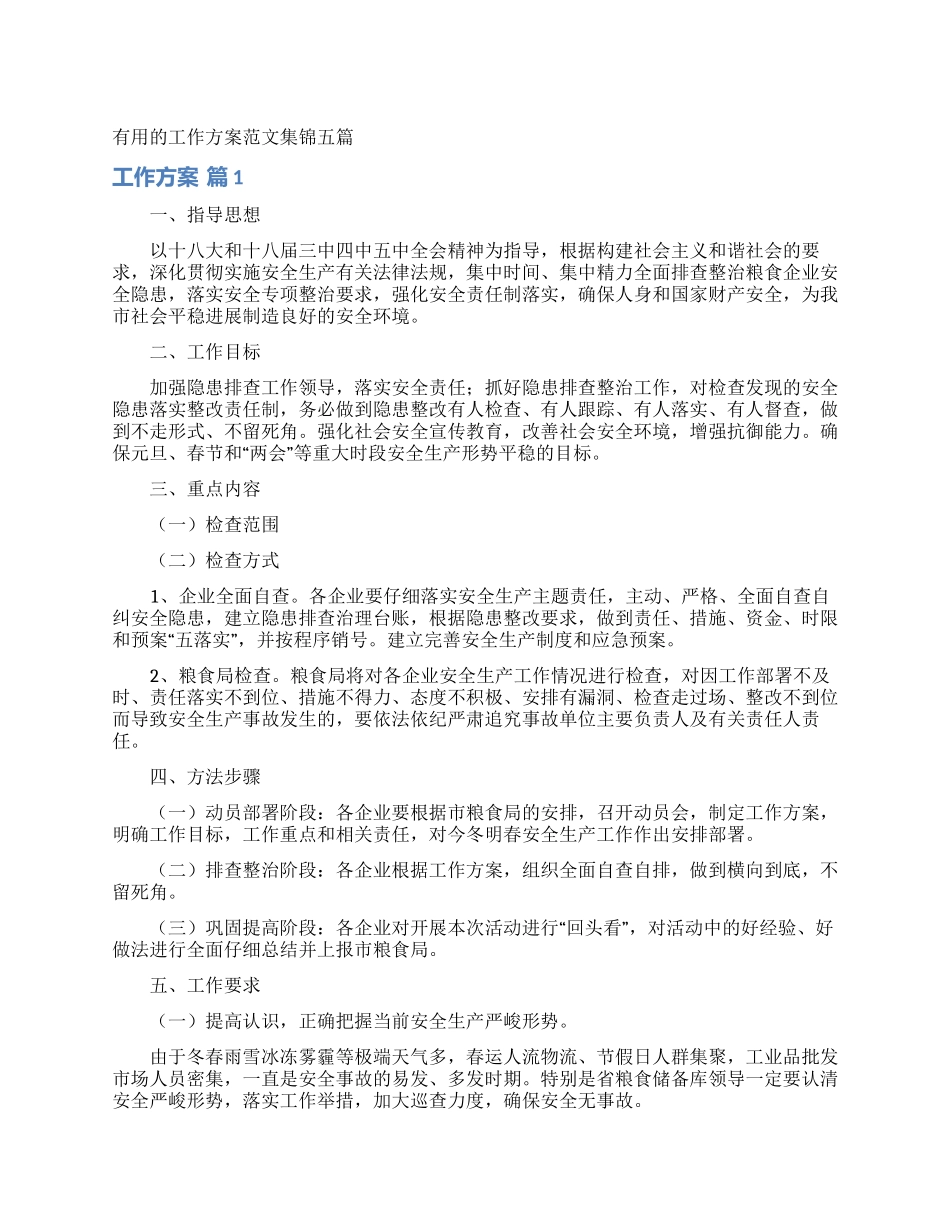 实用的工作方案范文集锦五篇_第1页
