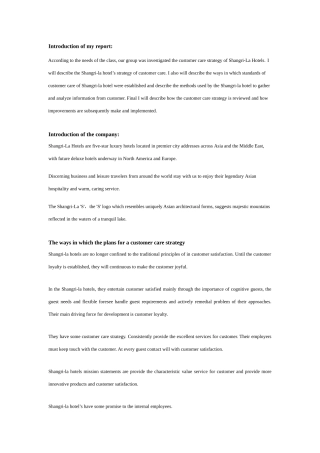 客户服务的第二次报告