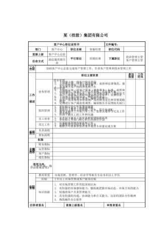 客服经理岗位说明书