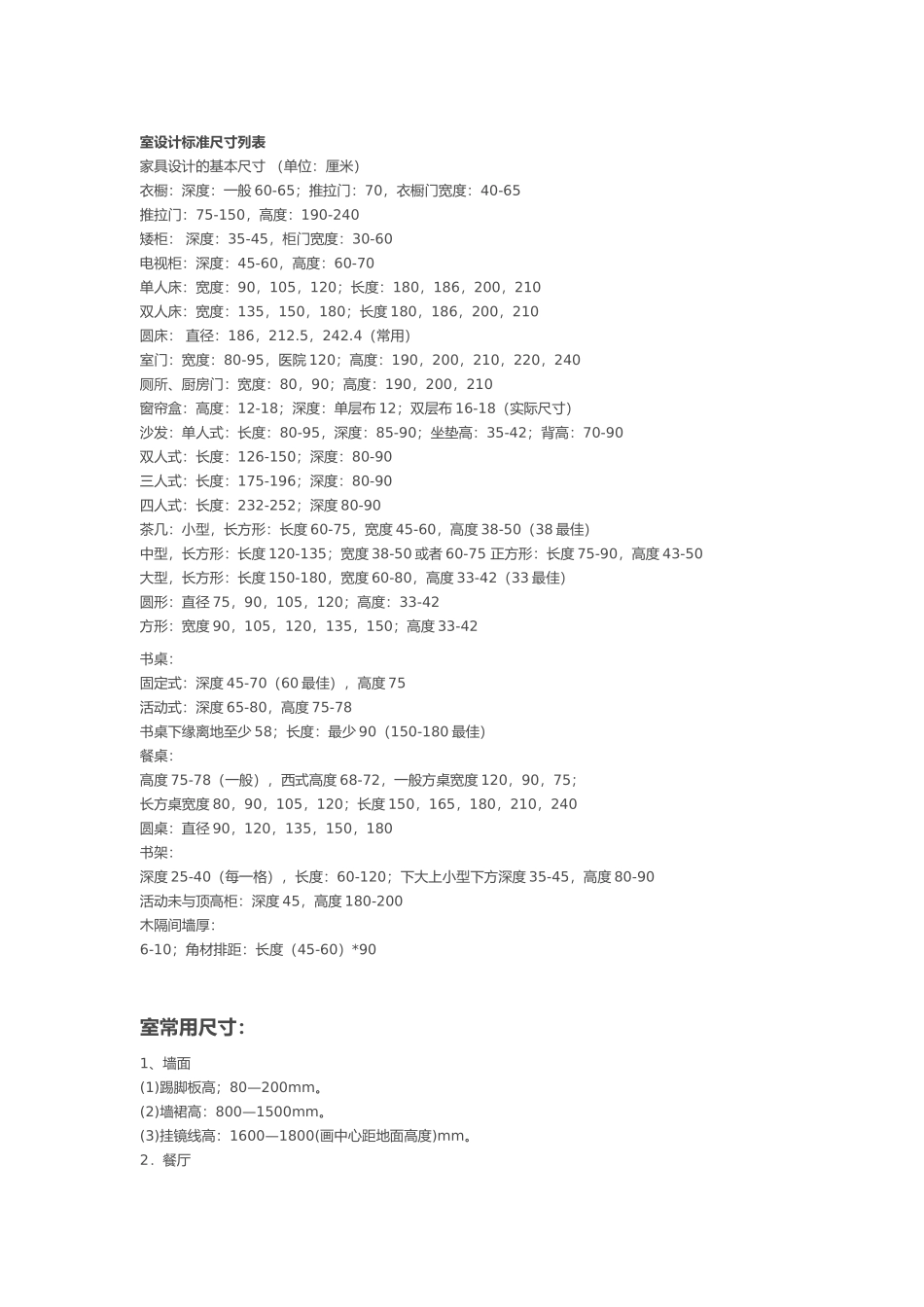 室内设计家具标准尺寸列表_第1页