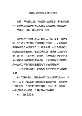 对团队建设与管理的几点看法
