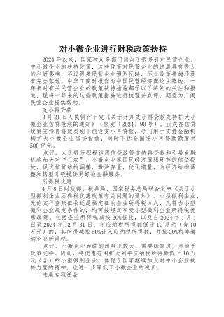 对小微企业进行财税政策扶持